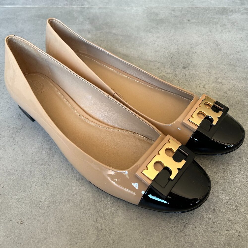 Tory Burch Beige / Black Leather Gigi Women's shoes, size 10.5
